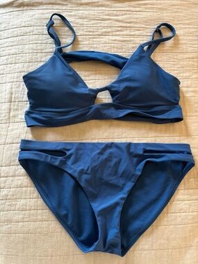 Altar’d state Blue Strappy Bikini Set medium bottom/large top